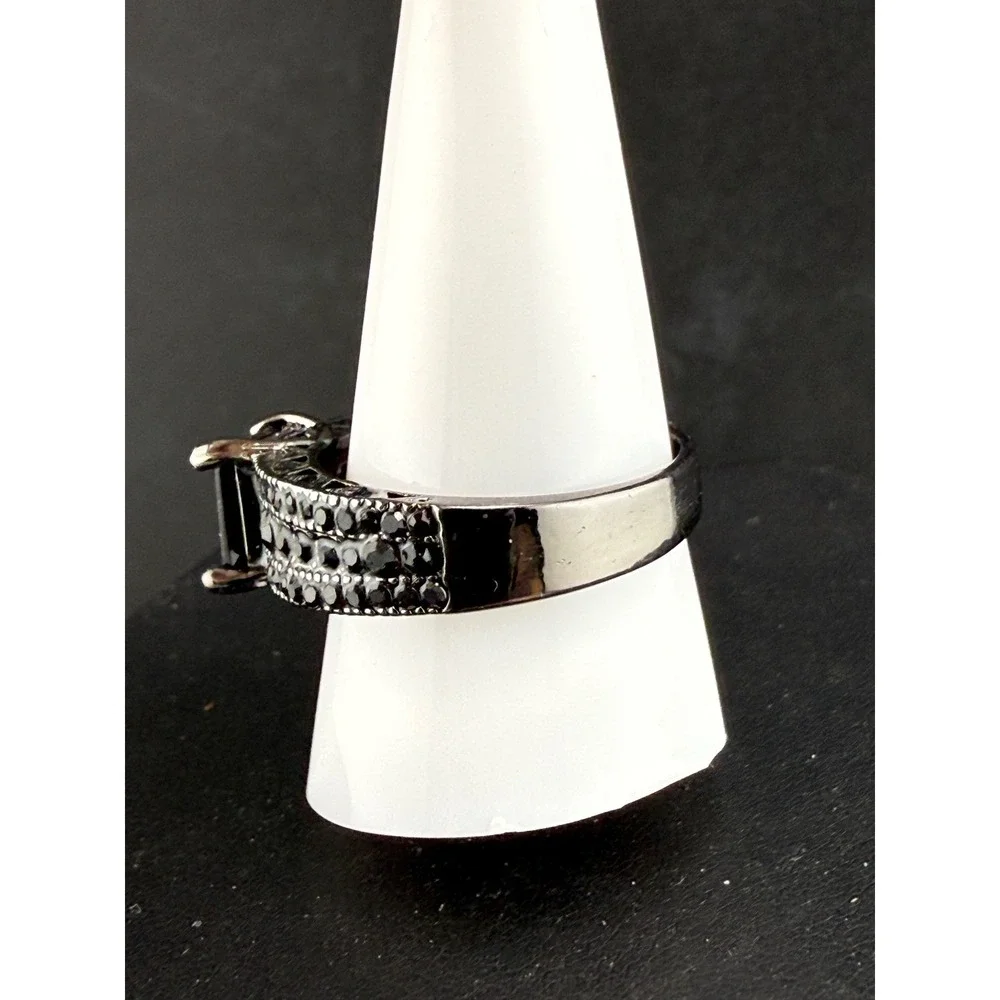 Vintage Estate Cocktail Ring Black Rhinestone Pave Statement 10
