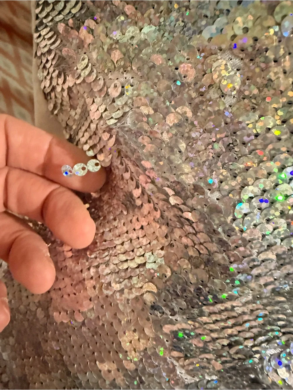 Sequin Sparkle Pillow Silver Holographic