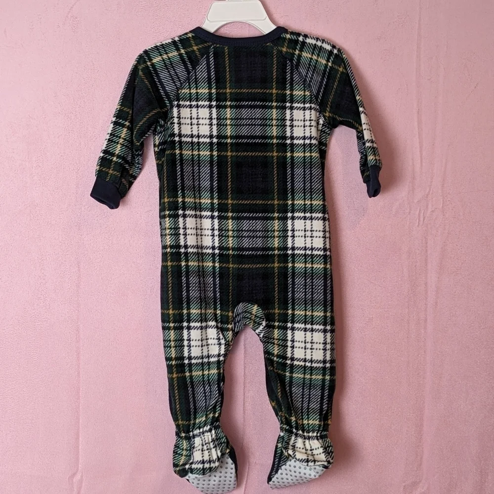 The Children's Place One Piece Footie Fleece Plaid Reindeer Christmas Pajama Set