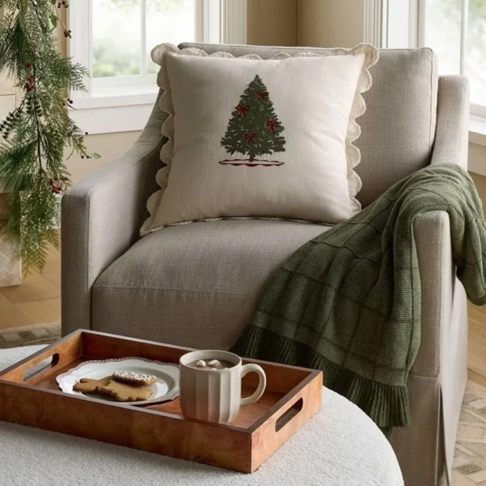 20x20 Embroidered Tree Scalloped Edge Pillow Cream - Threshold Studio McGee 2025