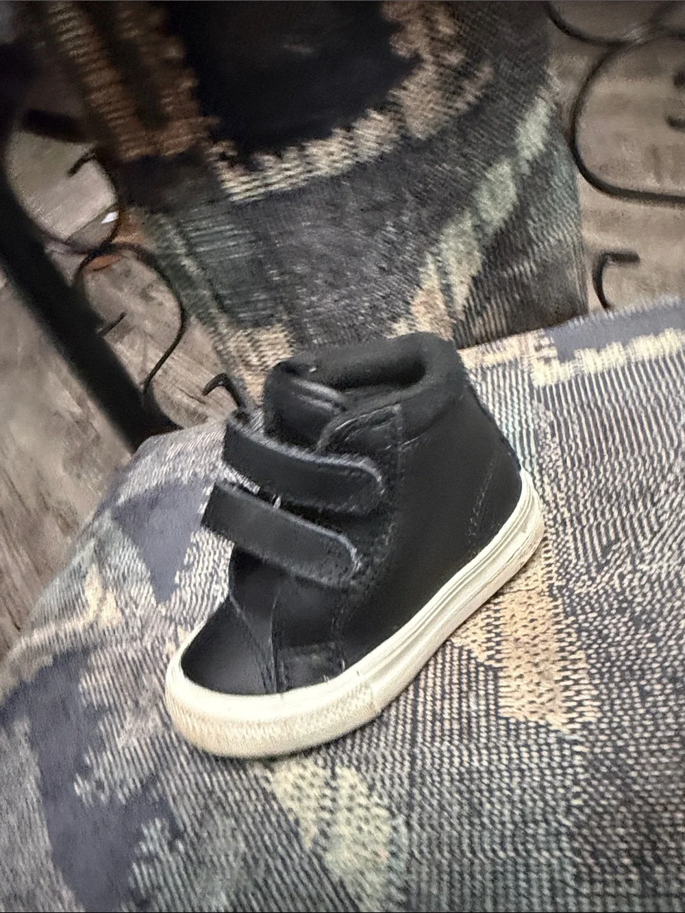 Converse Kids Black High-Top Sneaker with Brown Logo Patch