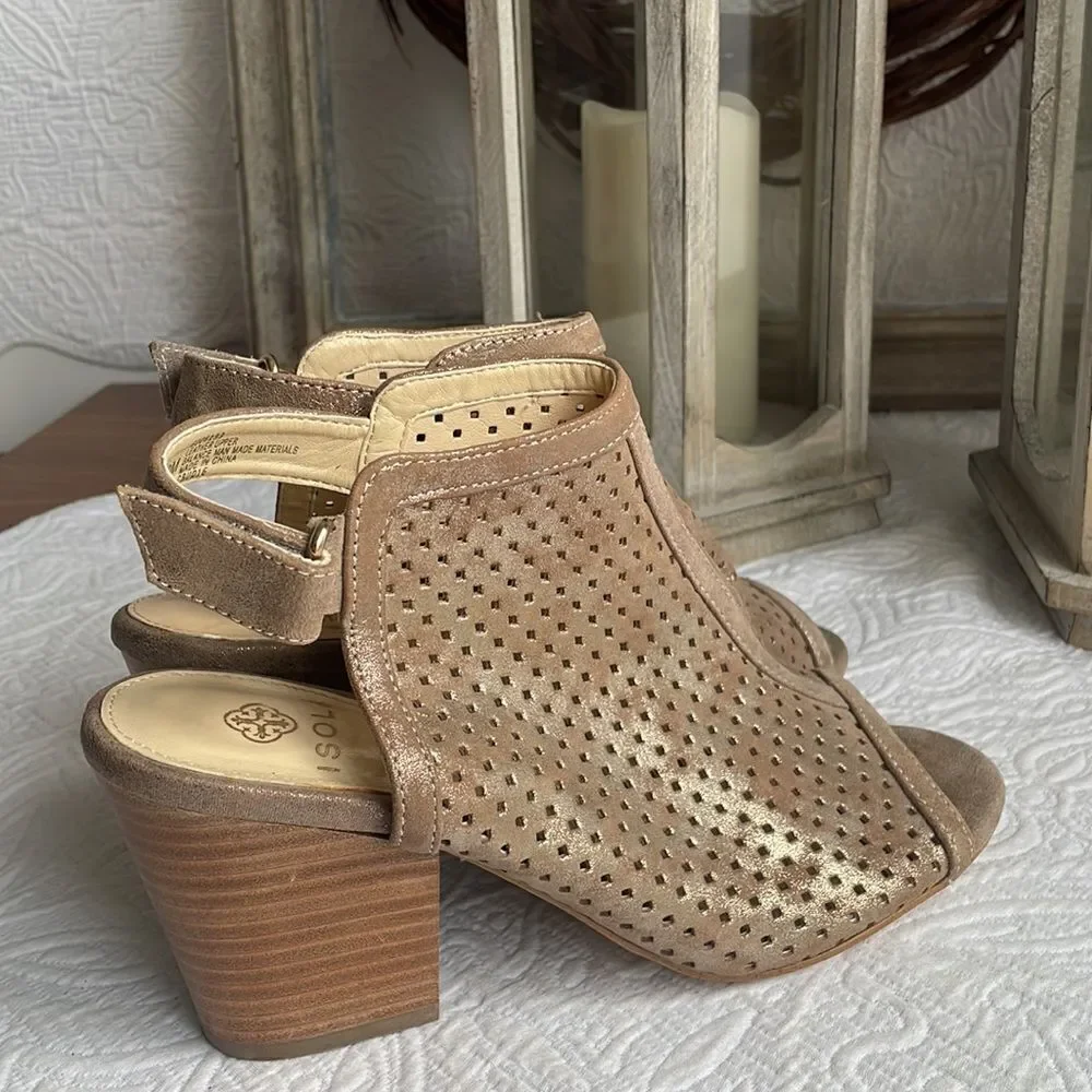 ISOLA Women's Lora Anthracite Suede Gold Shimmer Perforated Strap Heels Shoes 8