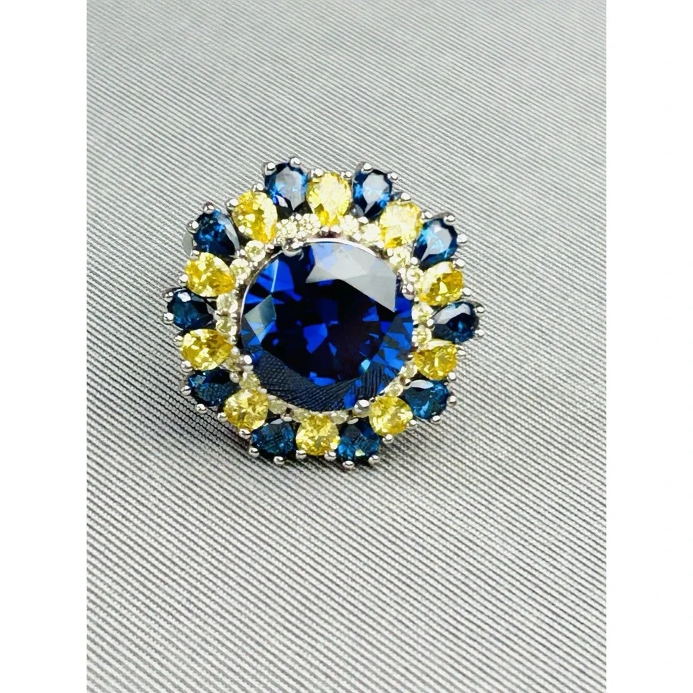 Sterling Silver Size 6.25 BBJ Blue & Yellow Faux Stone Ring Costume Jewelry .925
