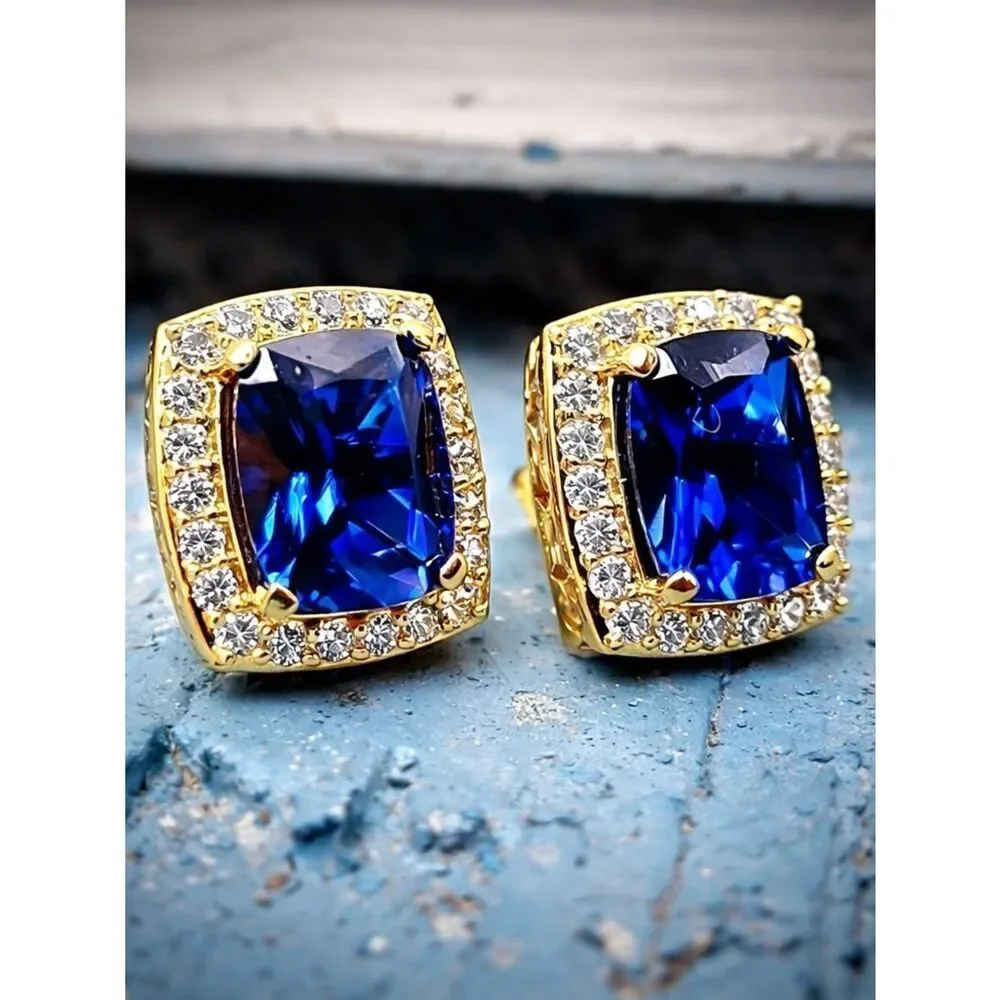 Lab Simulated Sapphire & Diamond Earrings