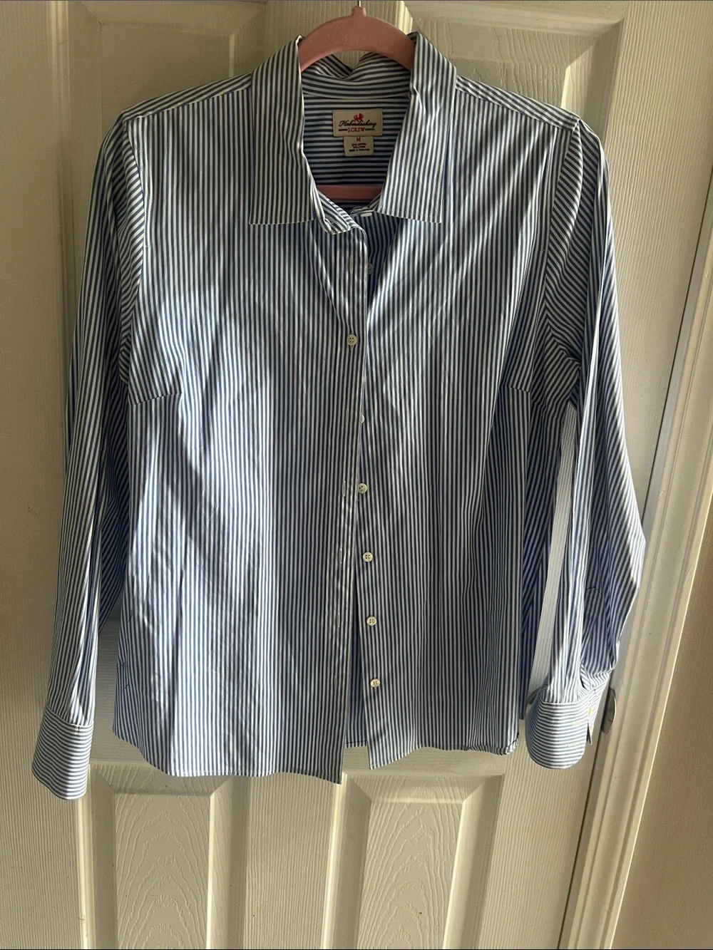 J. Crew Blue and White Vertical Stripe Dress Shirt