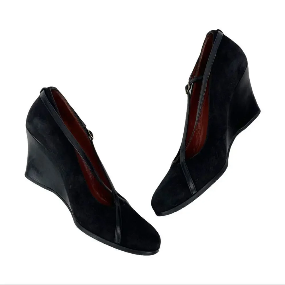 Donald J. Pliner Black Suede Crisscross Mary Jane Wedge Pump Size 8M