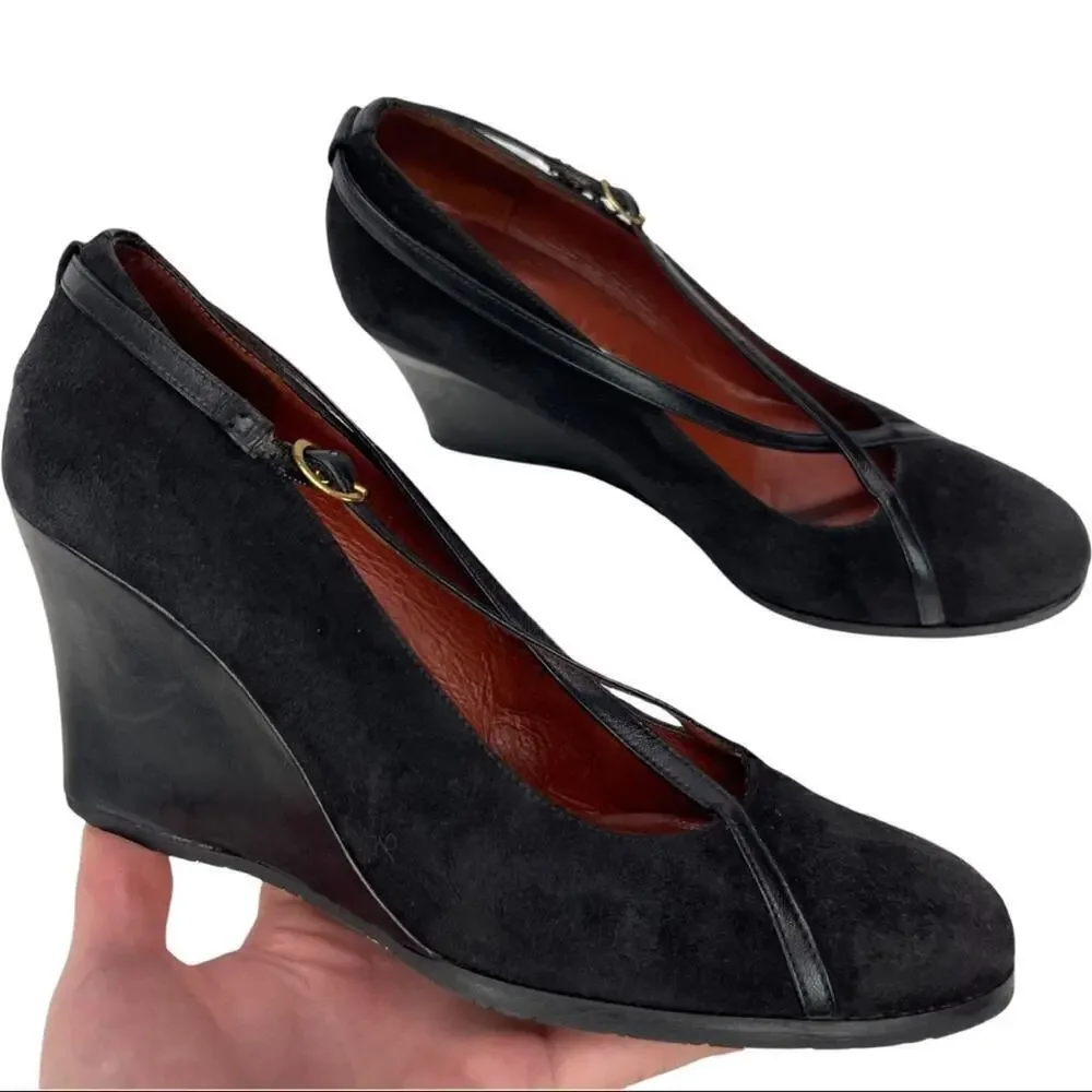 Donald J. Pliner Black Suede Crisscross Mary Jane Wedge Pump Size 8M