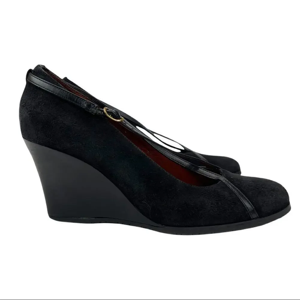 Donald J. Pliner Black Suede Crisscross Mary Jane Wedge Pump Size 8M