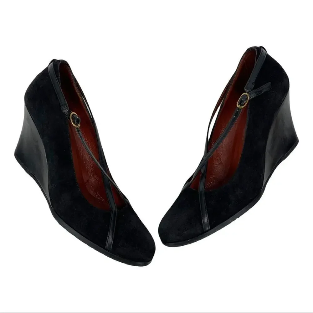 Donald J. Pliner Black Suede Crisscross Mary Jane Wedge Pump Size 8M