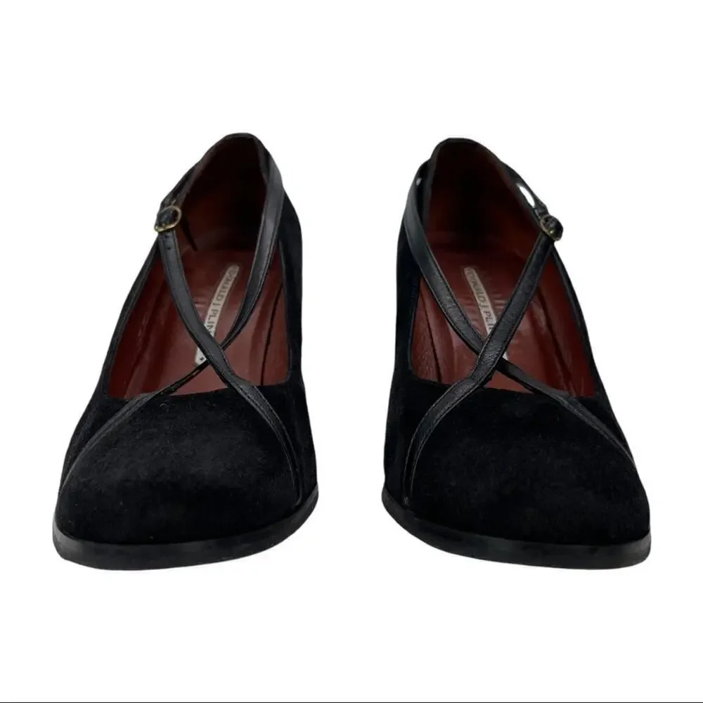 Donald J. Pliner Black Suede Crisscross Mary Jane Wedge Pump Size 8M