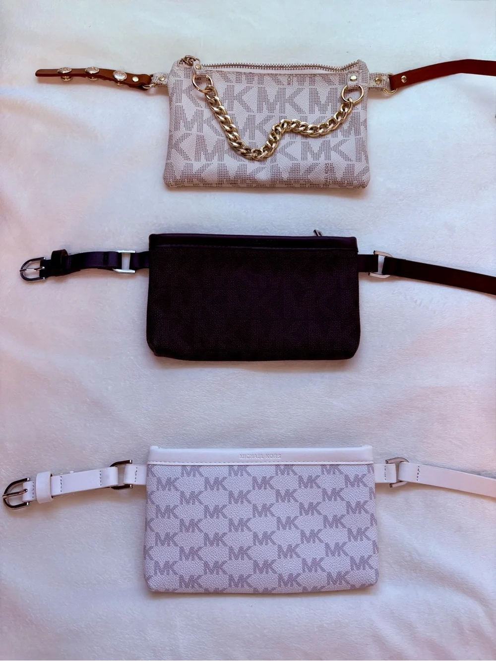 Set of 3 Michael Kors Fanny Packs White/Black/Cream SMALL EUC