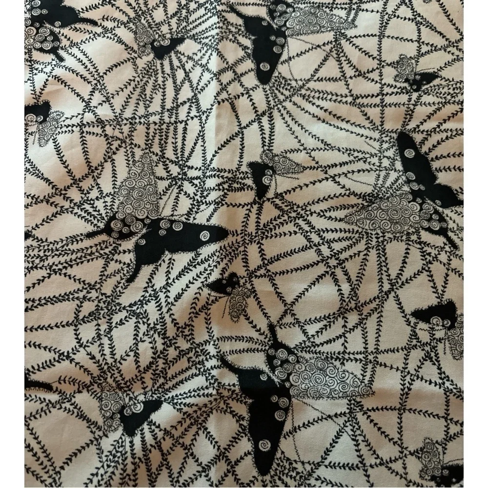 Scarf, square, black and white abstract design with butterflies.