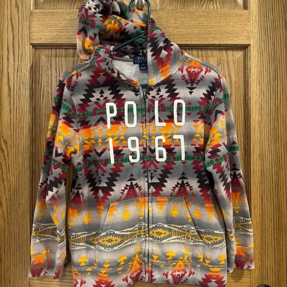 Ralph Lauren Aztec print full zip hoodie sweatshirt. Kids Medium(10-12). Unisex.