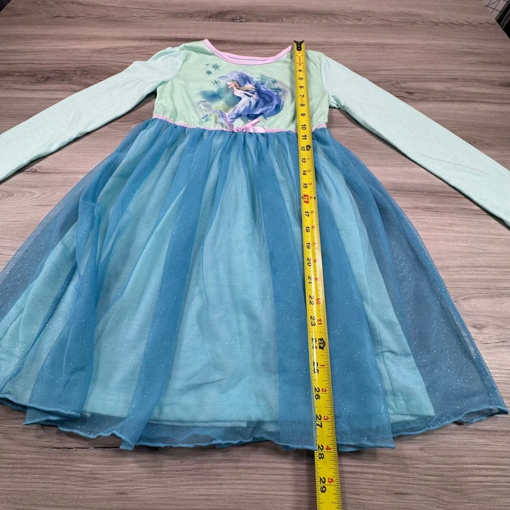 Disney Elsa Frozen Princess Long Sleeve Dress Girls Size 7/8 Blue‎ Sparkle Tulle