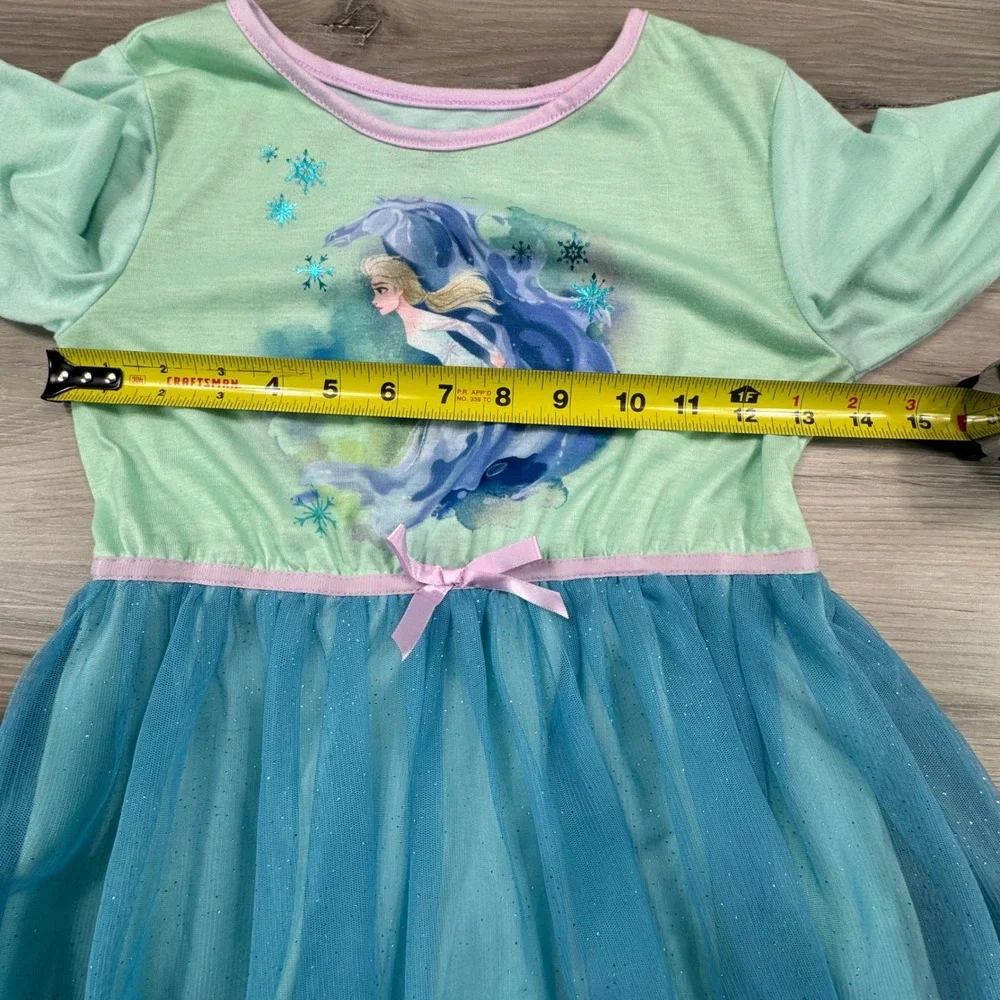 Disney Elsa Frozen Princess Long Sleeve Dress Girls Size 7/8 Blue‎ Sparkle Tulle