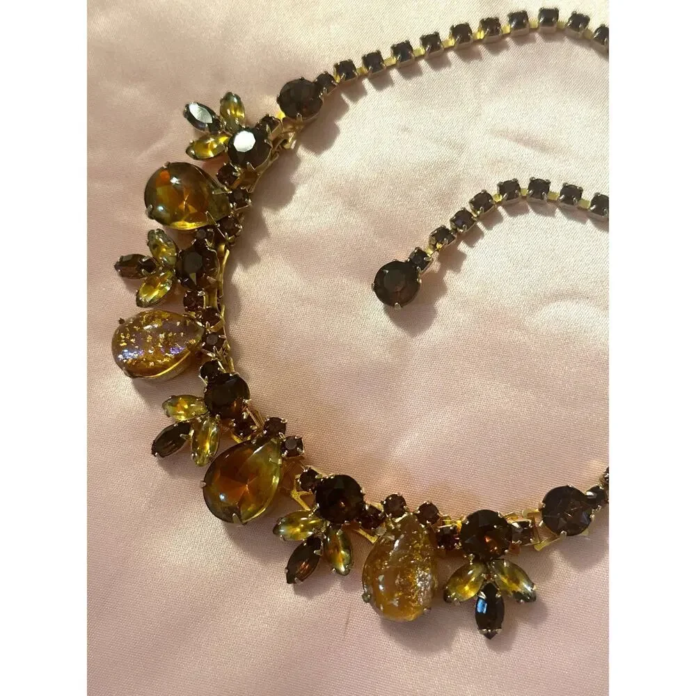 Signed Vintage WEISS Rhinestone Art Glass Dragon’s Breath Choker Statement Neck