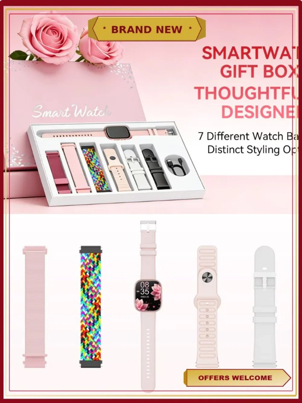 7 Band Smart Watch Set with AMOLED Screen, Fitness Tracker, IP68 Waterproof,
