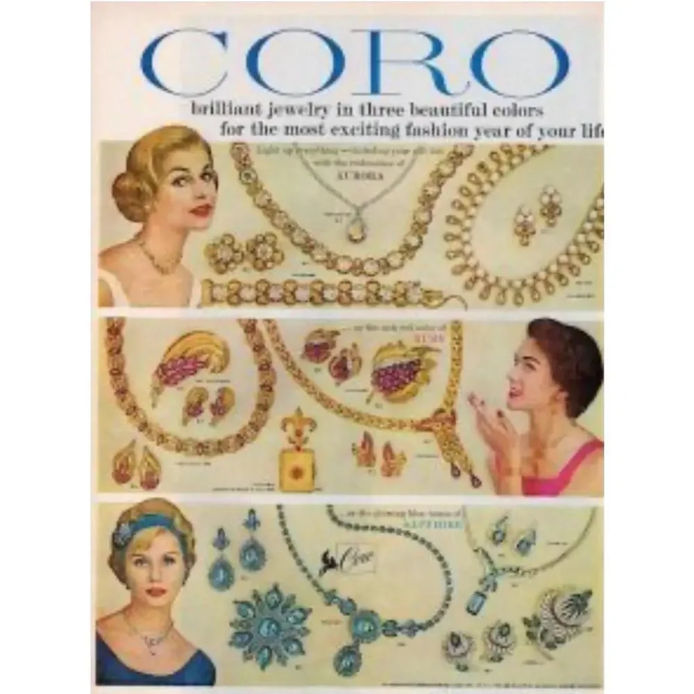 Vintage Signed Coro Necklace and Clip Earrings Set • Teardrop Choker • AB Oil S