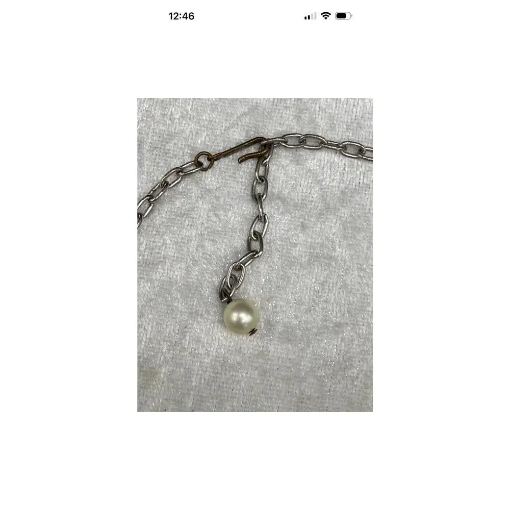 Vintage Faux Pearl Choker Necklace, Chunky Silver Tone High Luster (16