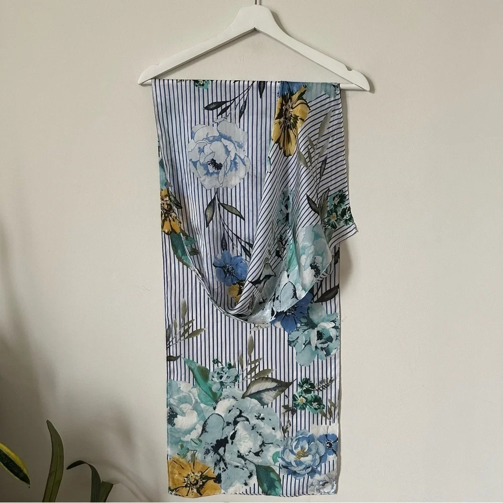 Vince Camuto 100% Silk Floral Striped Scarf