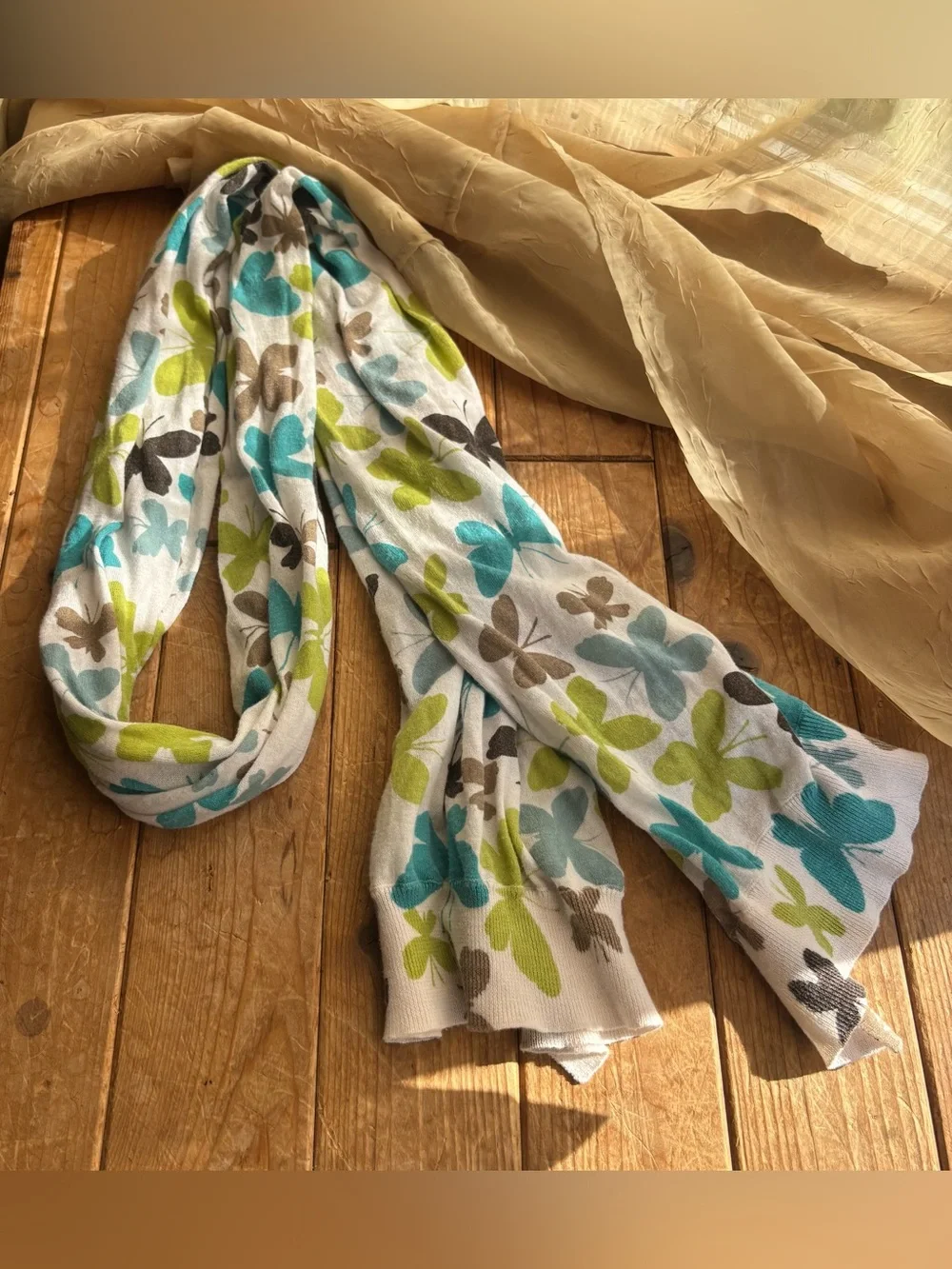 Lands End Y2K Knit Butterfly Scarf