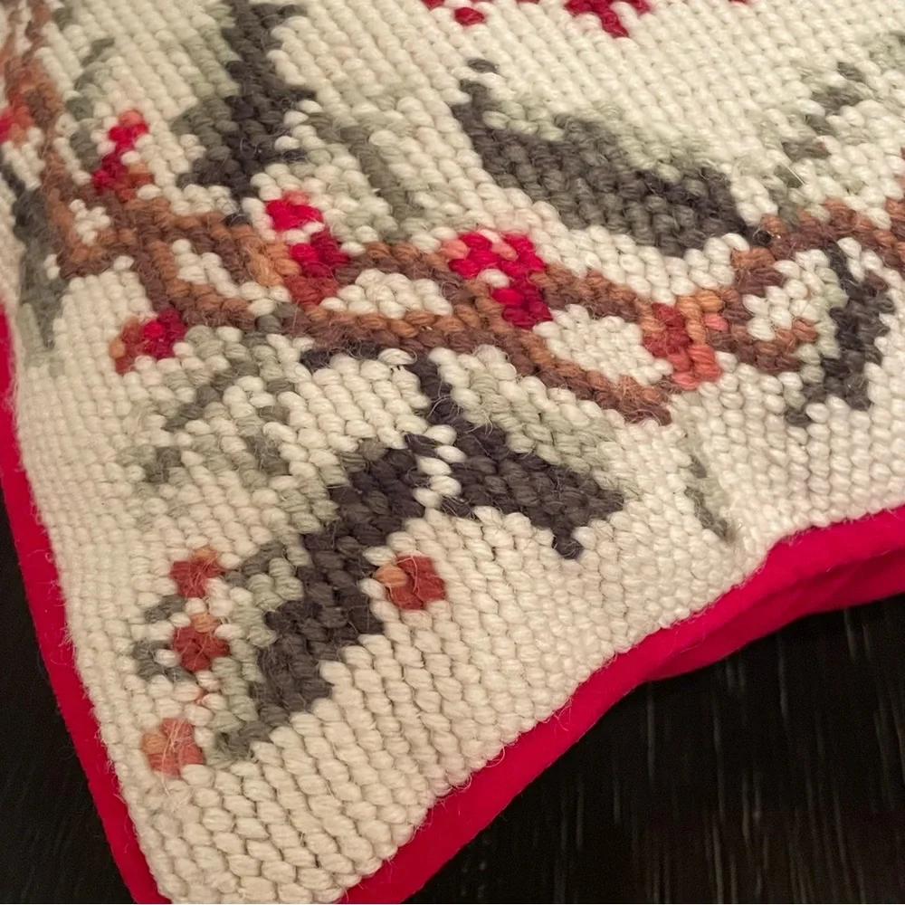 100% Wool Handmade Needle Point  snowman Pillow Christmas 13x13”