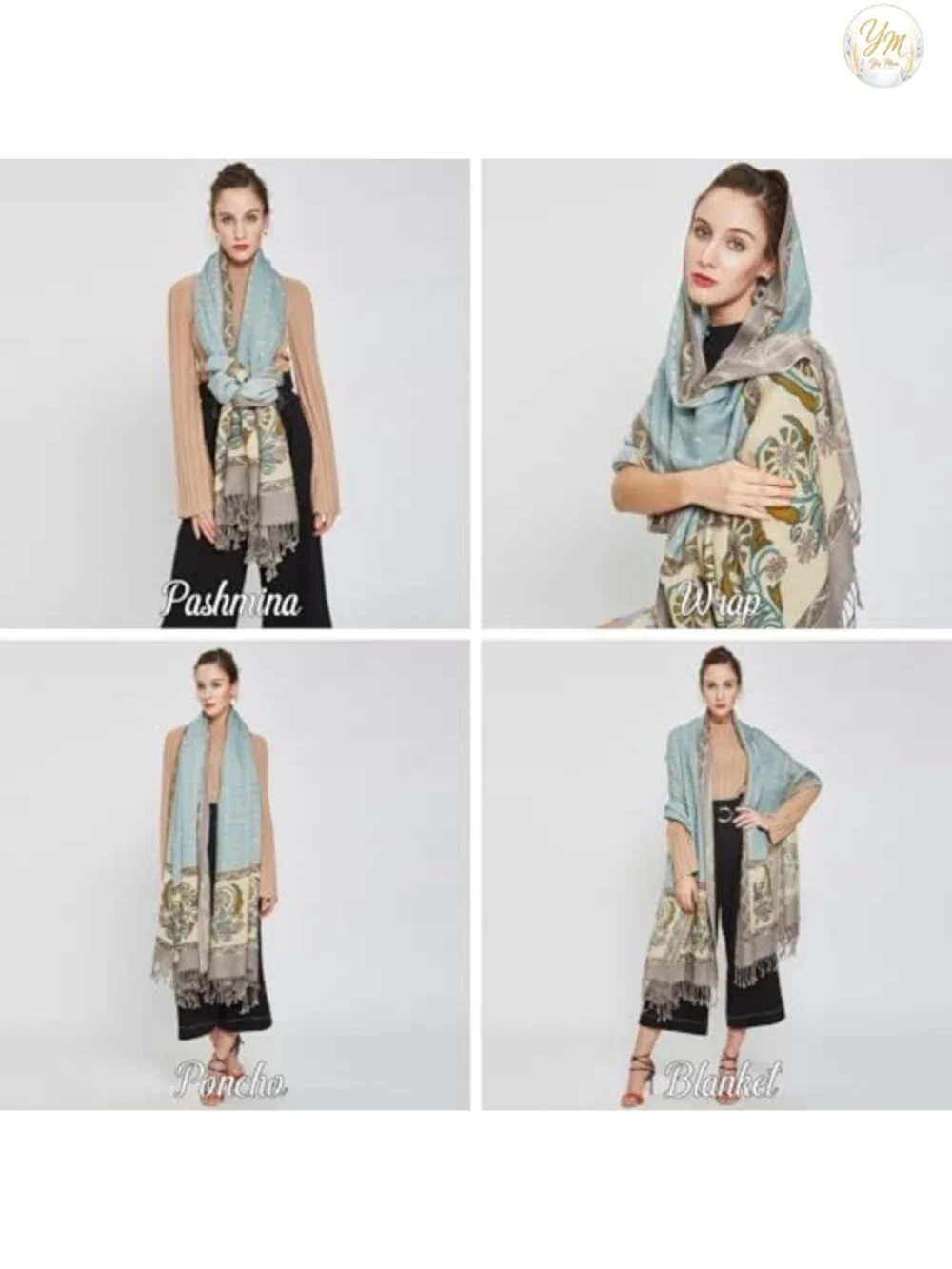 100% Merino Wool Extra Large Pashmina Shawl Wraps