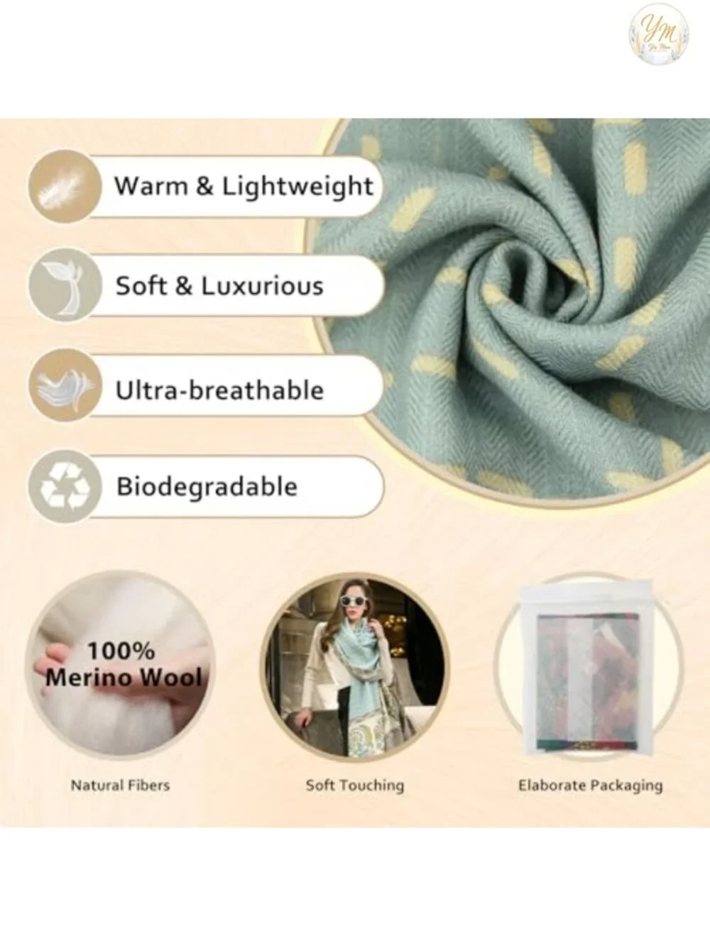 100% Merino Wool Extra Large Pashmina Shawl Wraps