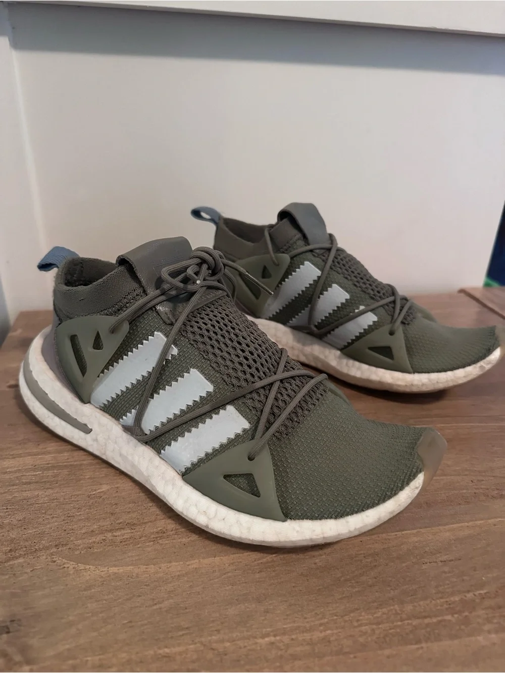 Adidas Arjun Primeknkt Olive Green Sneakers with White Stripes