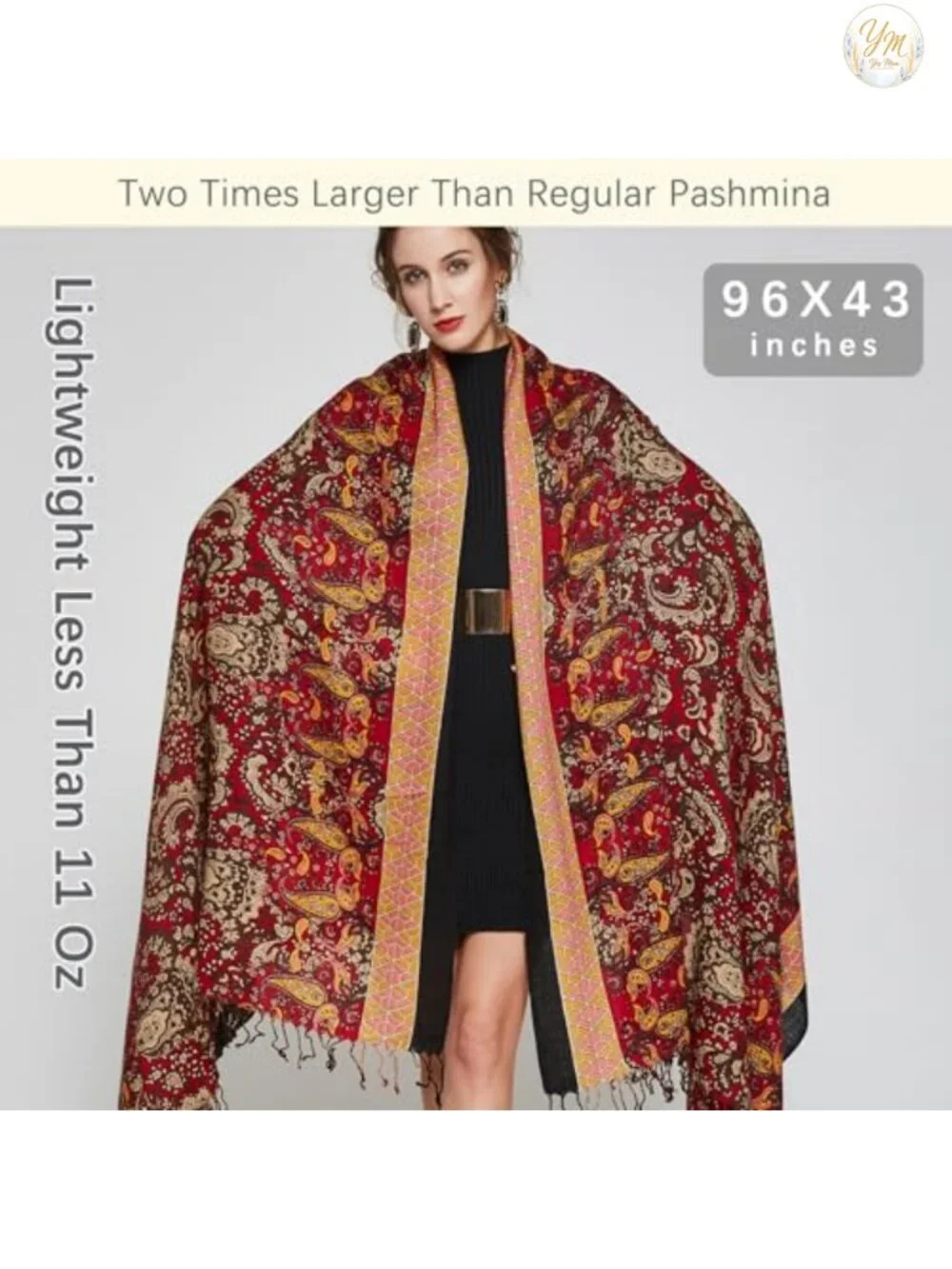 100% Merino Wool Extra Large Pashmina Shawl Wrap for Women