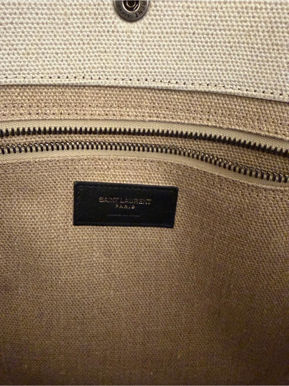 NWOT Yves Saint Laurent Beige Canvas Rive Gauche Tote with Black Handles