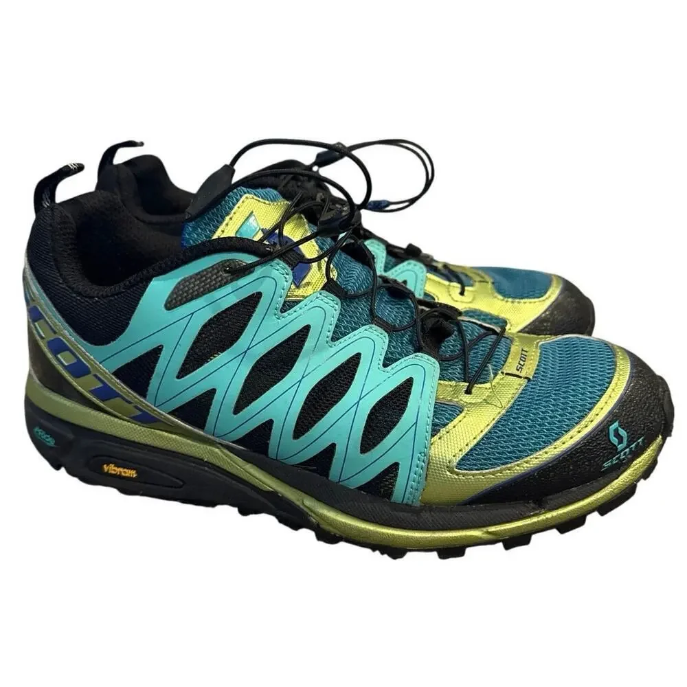 Women’s Scott Aztec 3 Teal Lime Green Bungee Laces Trail Running Shoes Size 9