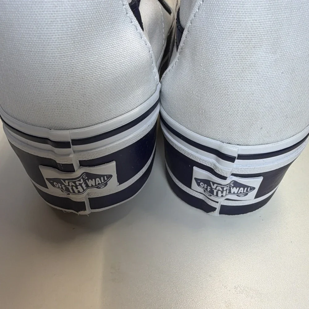 VANS Sk8-Hi Tapered Sport Platform Shoes White Canvas Navy Women 9‎ Men 7.5