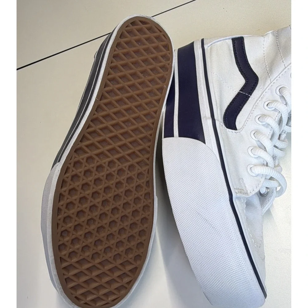 VANS Sk8-Hi Tapered Sport Platform Shoes White Canvas Navy Women 9‎ Men 7.5