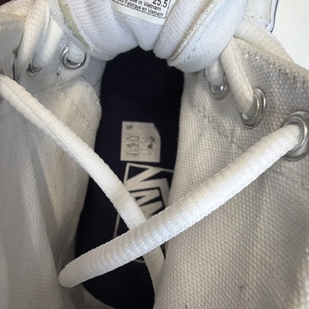 VANS Sk8-Hi Tapered Sport Platform Shoes White Canvas Navy Women 9‎ Men 7.5