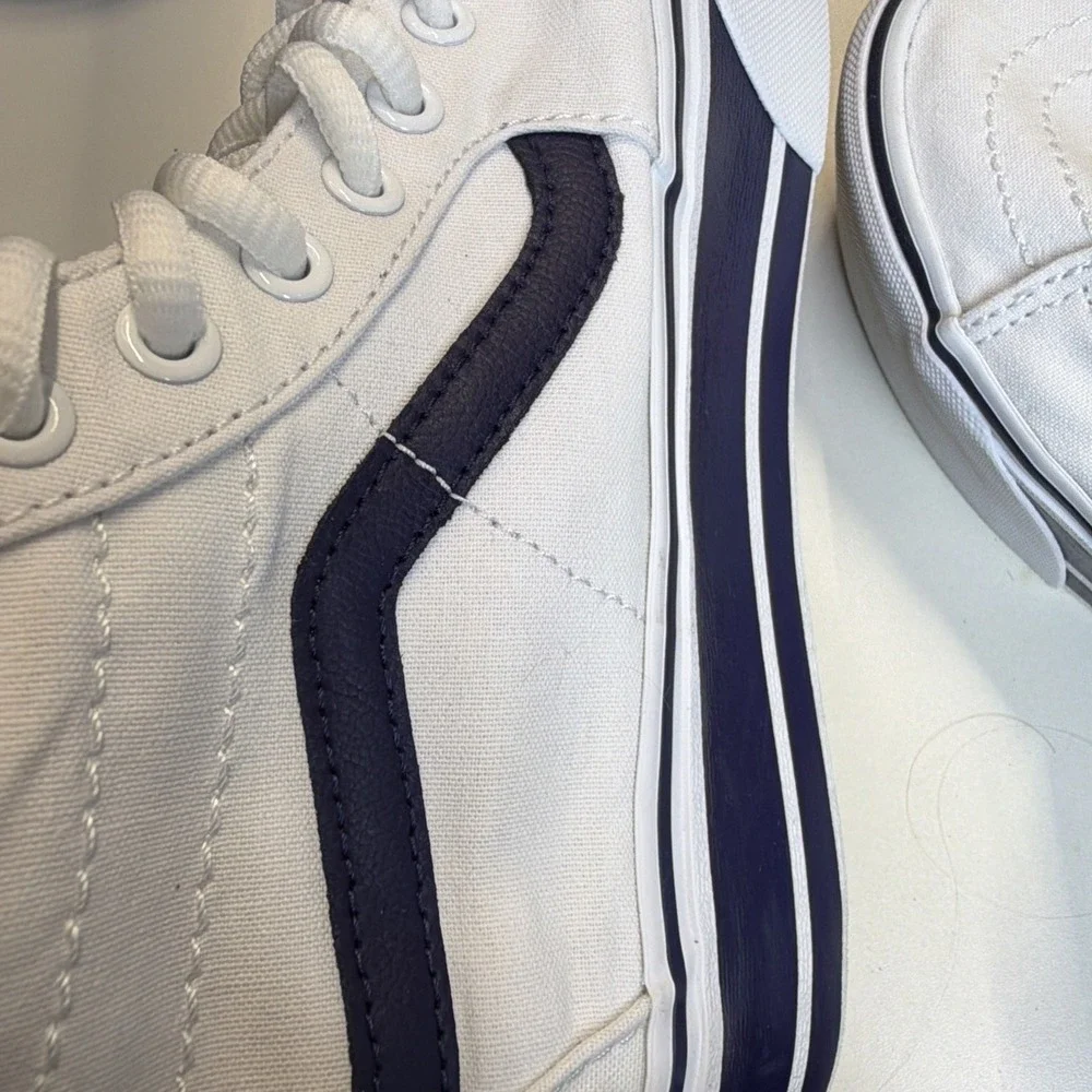 VANS Sk8-Hi Tapered Sport Platform Shoes White Canvas Navy Women 9‎ Men 7.5