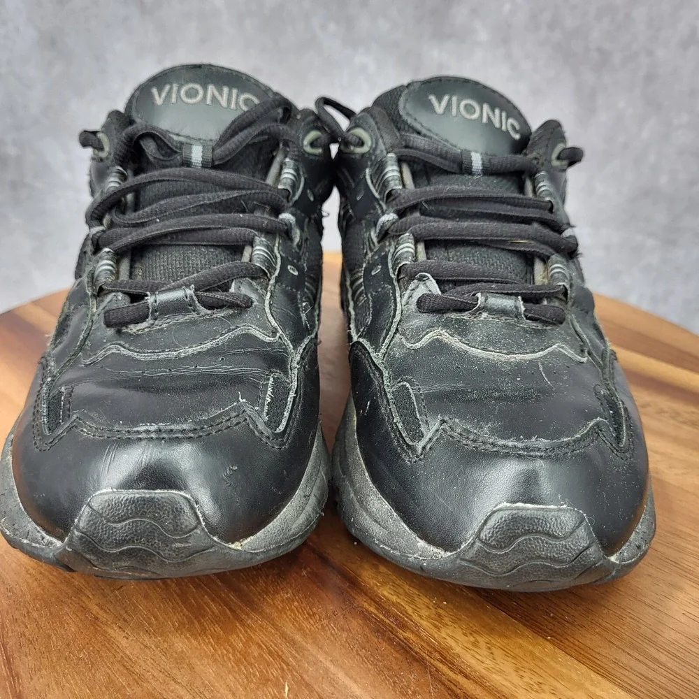 Vionic Walker Sneakers Women 8 Black Leather Running Walking Comfort Ortho Shoes