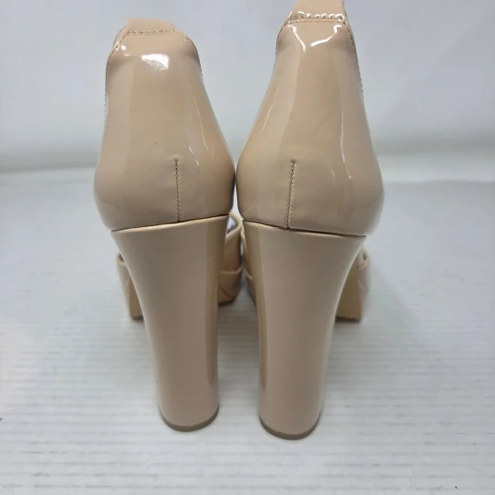 Motimoden Platform Pumps Women 11 Beige Patent Pointed Toe Ankle Strap MOT NWOT