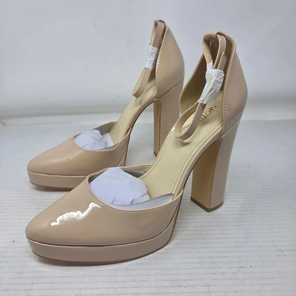 Motimoden Platform Pumps Women 11 Beige Patent Pointed Toe Ankle Strap MOT NWOT