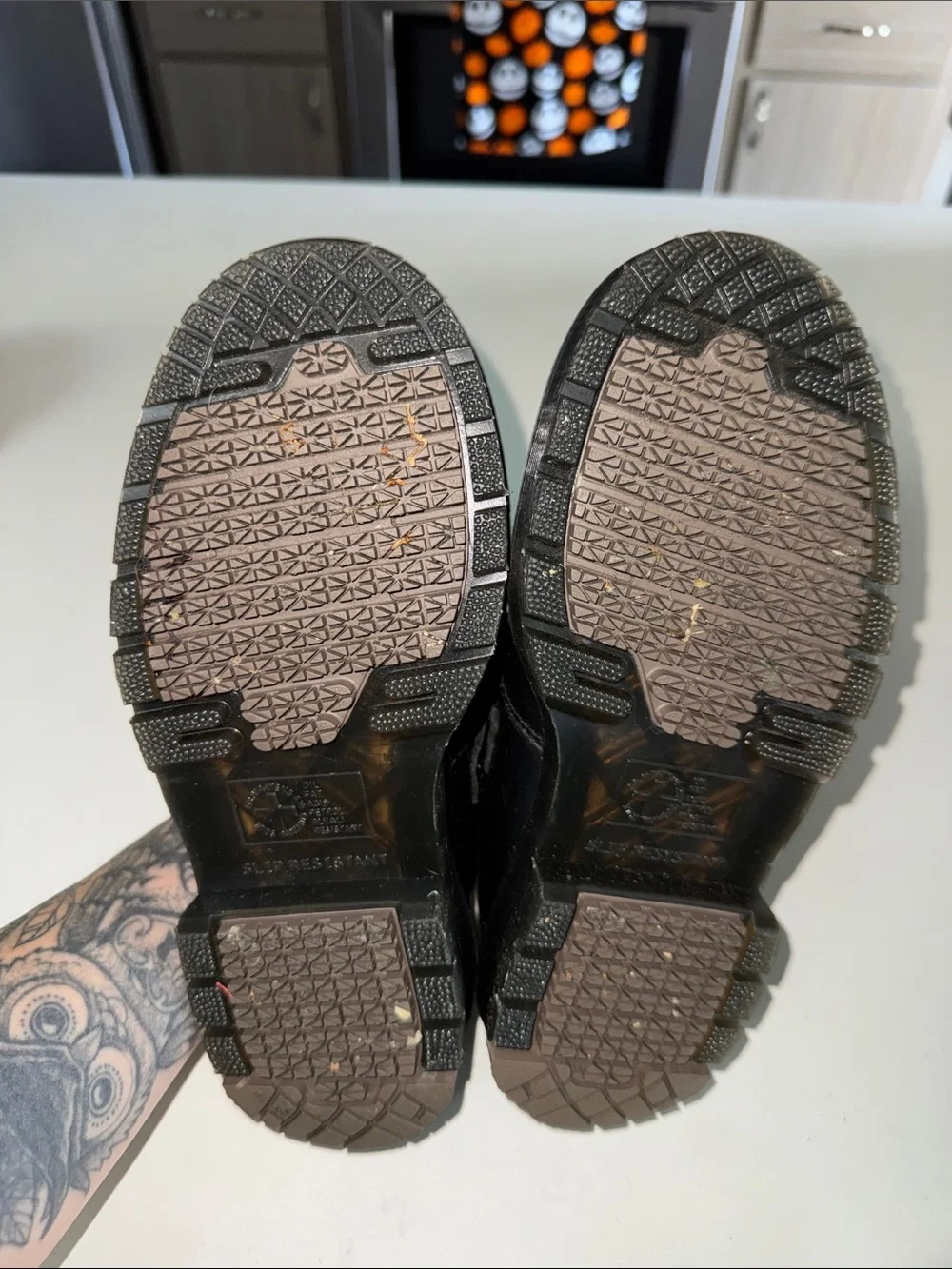 Dr. Martens Black Leather T-Bar Shoes with Yellow Stitching