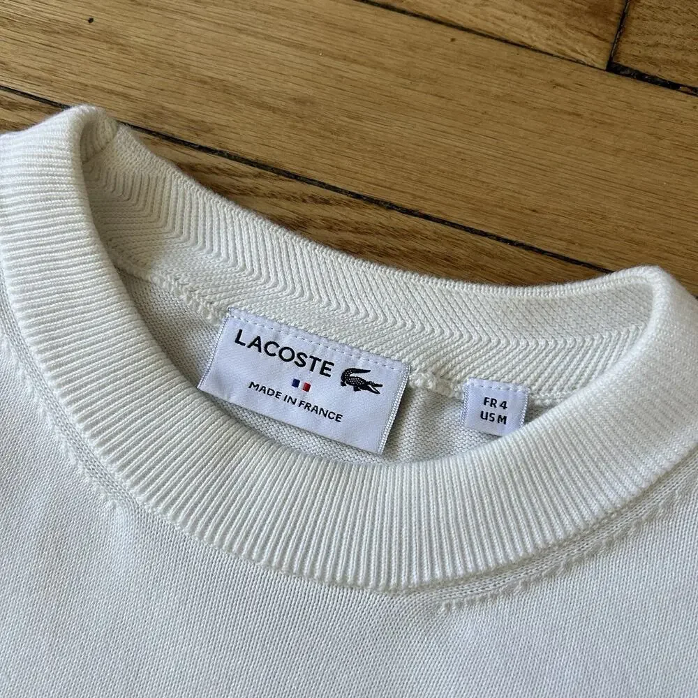 Lacoste AH6788 Made in France Striped Organic Cotton Sweater M White Red Blue