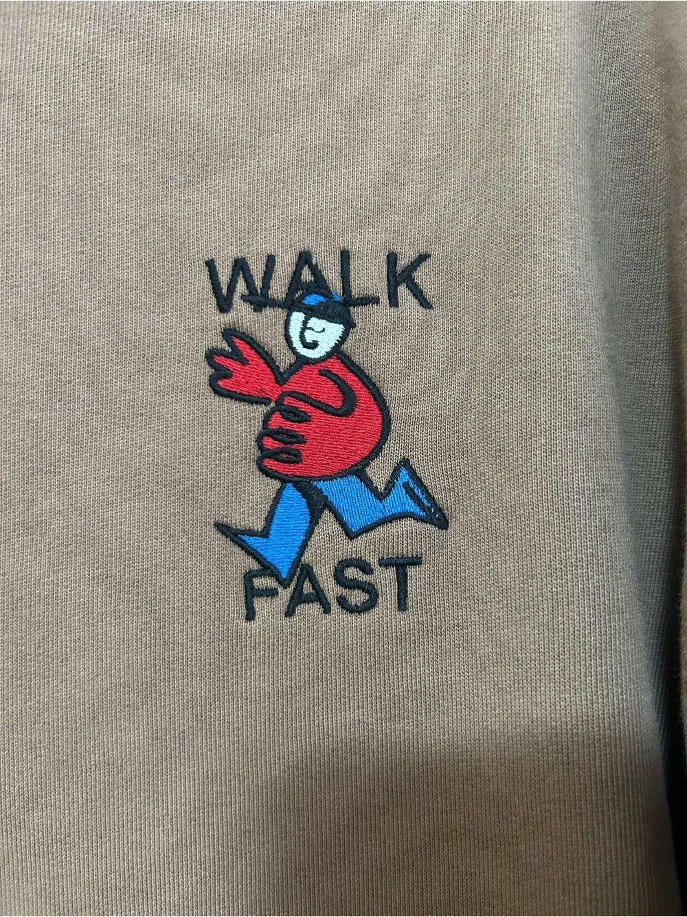 Zara Brown Crewneck Sweatshirt with Red & Blue 'Walk Fast' Graphic