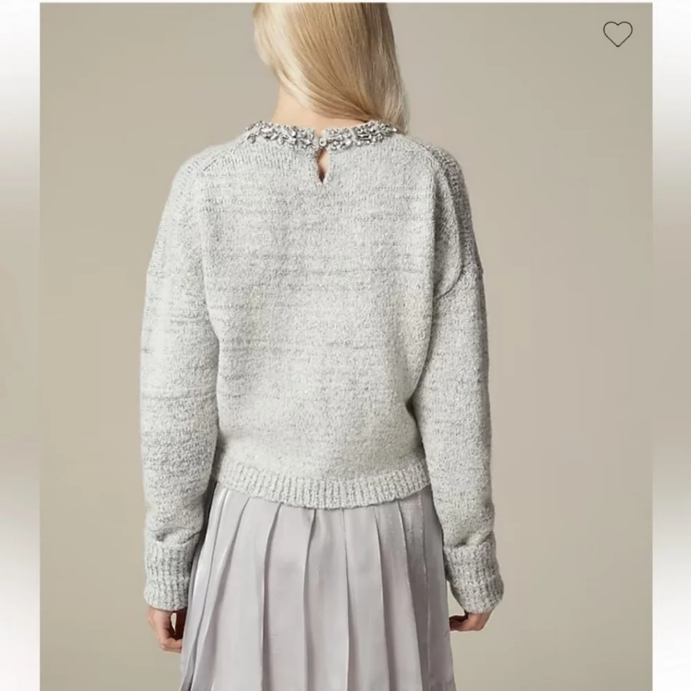 J Crew Embellished pullover Rhinestone Collar sweater XL Grey CE731