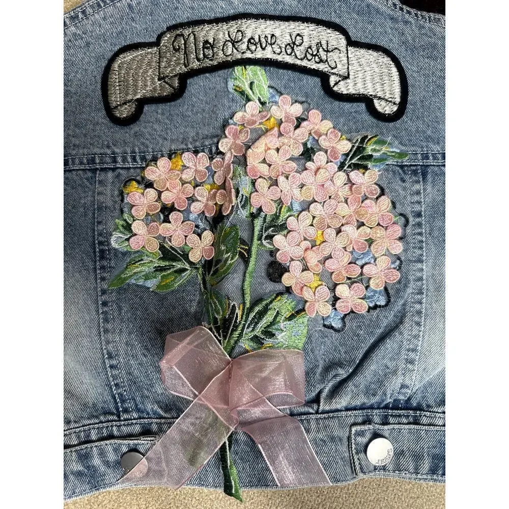 Lt Blue Flower Embroidery Denim Button Down Jacket Baby Size 18-24M