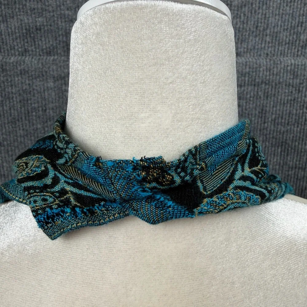 The Poshmina Scarf Womens Teal Gold Paisley Fringe Shawl Wrap Boho USA Made