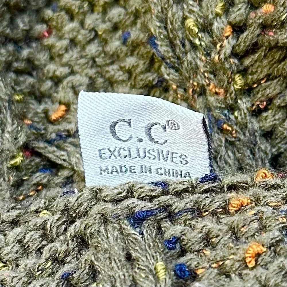 C.C Exclusives Infinity Scarf Olive Green Cable Knit Tweed Fleck Chunky Womens