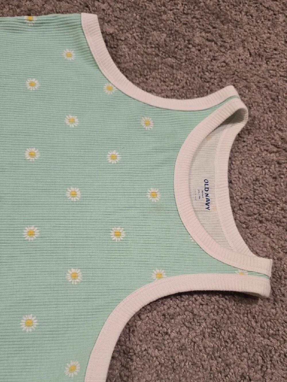 Old Navy Mint Green Daisy Ribbed Tank with White Trim