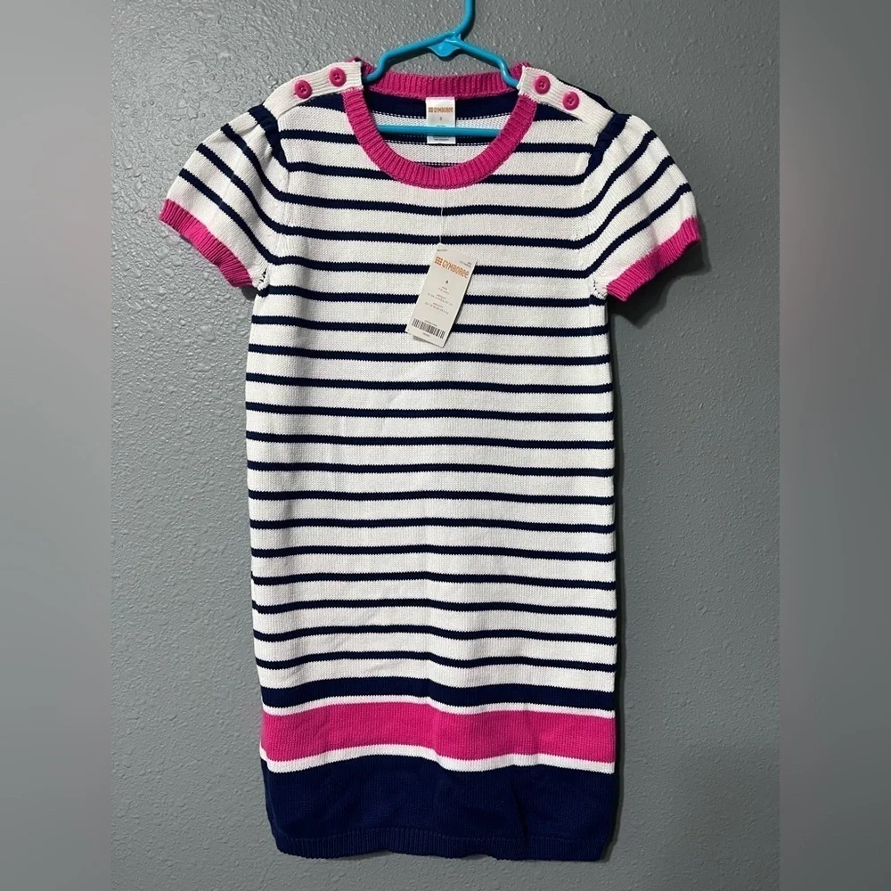 NWT Gymboree Girls Striped Dress Sz 7-8 White Pink Navy Summer Fun Party Church.