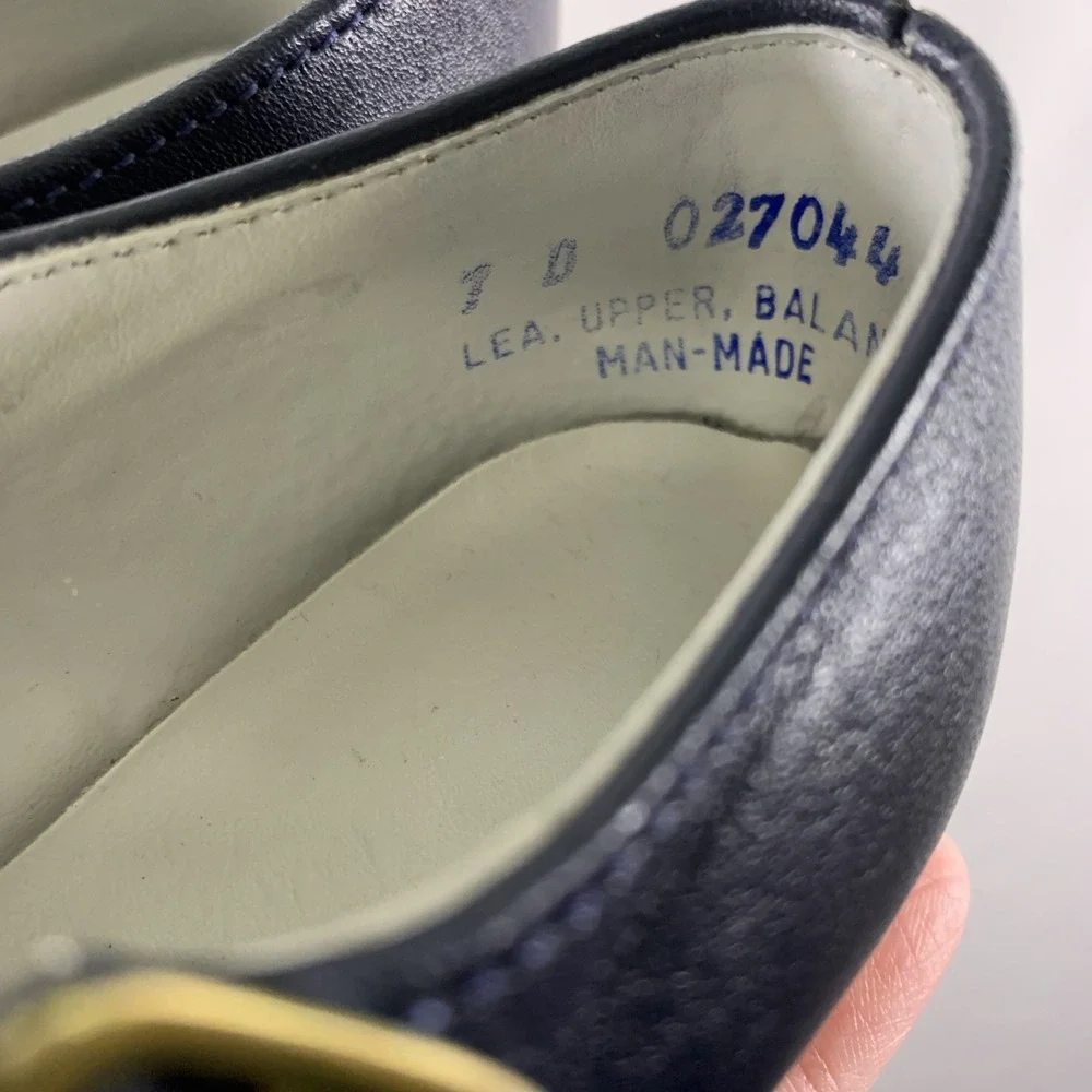 VTG Stride Rite Girls Leather Shoes Size 7 D Navy Hard Soles T Strap Mary Jane