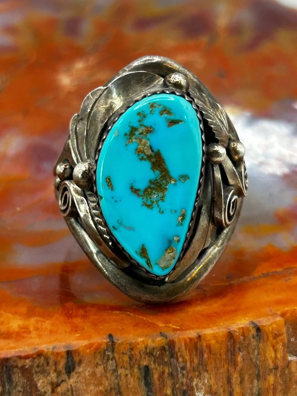 Mens Sterling Silver Turquoise Ring - Size 11.5